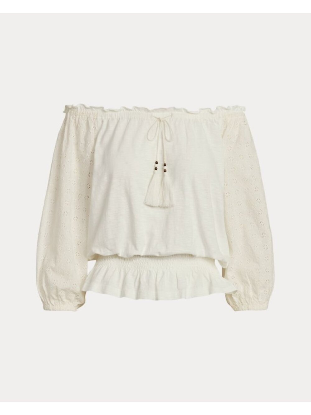 NEW Lauren Ralph Lauren Women's 2X Off-the-Shoulder Eyelet Jersey Top NWT $125